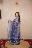 Rajvi- Blue Zari Linen Saree