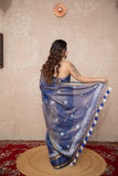 Rajvi- Blue Zari Linen Saree