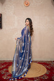 Rajvi- Blue Zari Linen Saree