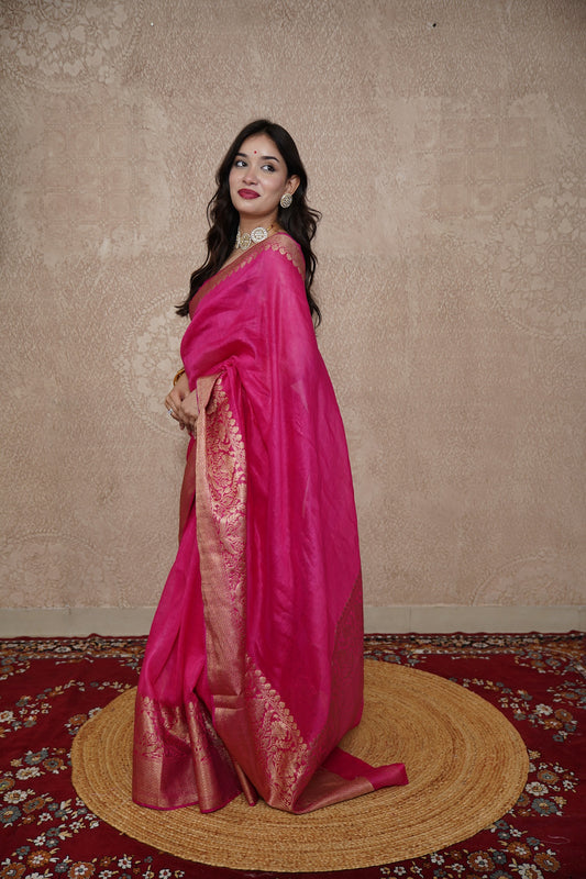 Rangrali - Pink Silk Linen Saree