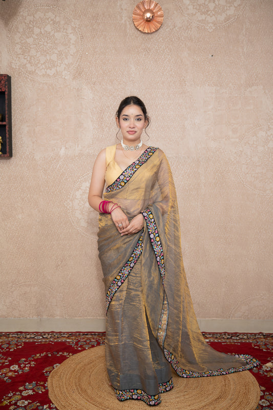 Renuka- Black Tissue Saree with Border