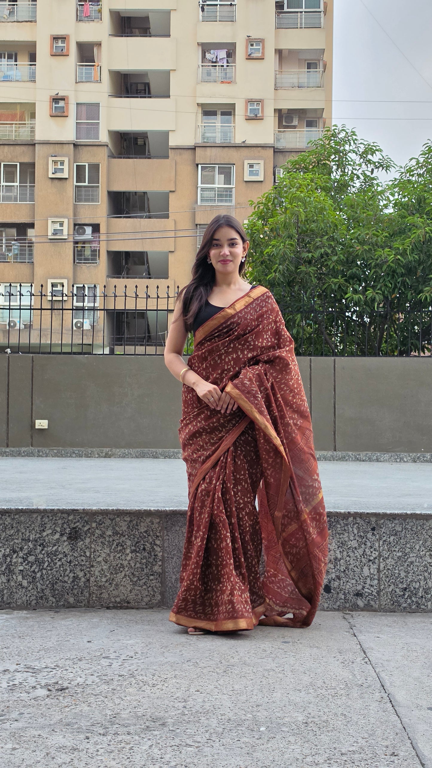 Ridhira- Brown Maheshwari Silk Saree