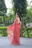 Sage Whisper - Orange Dabu Kota Doria Saree