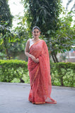 Sage Whisper - Orange Dabu Kota Doria Saree