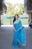Serene Drift- Blue Kota Doria Saree