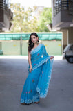 Serene Drift- Blue Kota Doria Saree