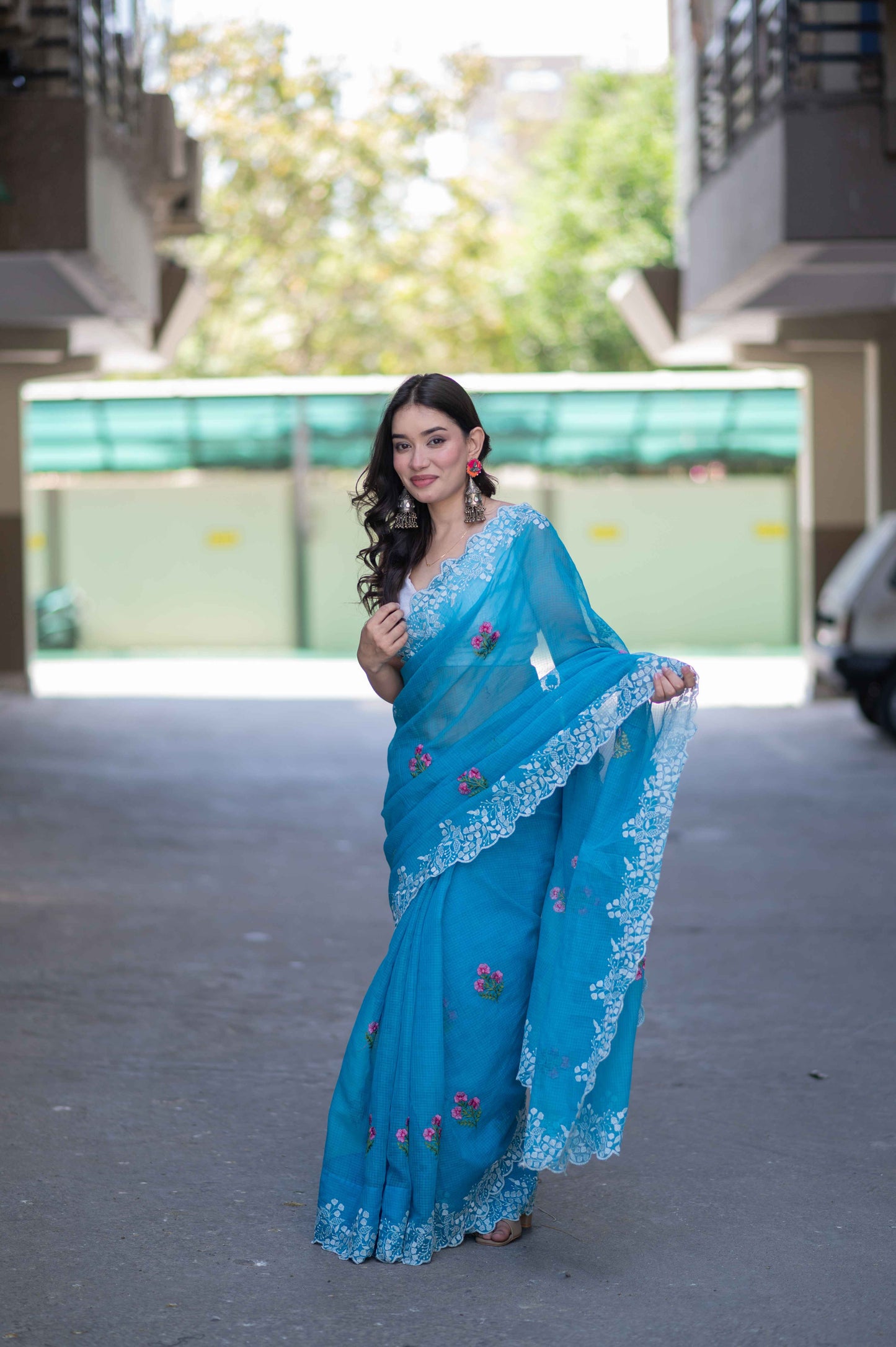 Serene Drift- Blue Kota Doria Saree