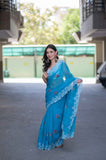 Serene Drift- Blue Kota Doria Saree