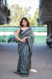 Sharvini- Beige Ajrakh Maheshwari Silk Saree