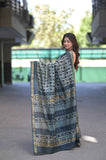 Sharvini- Beige Ajrakh Maheshwari Silk Saree