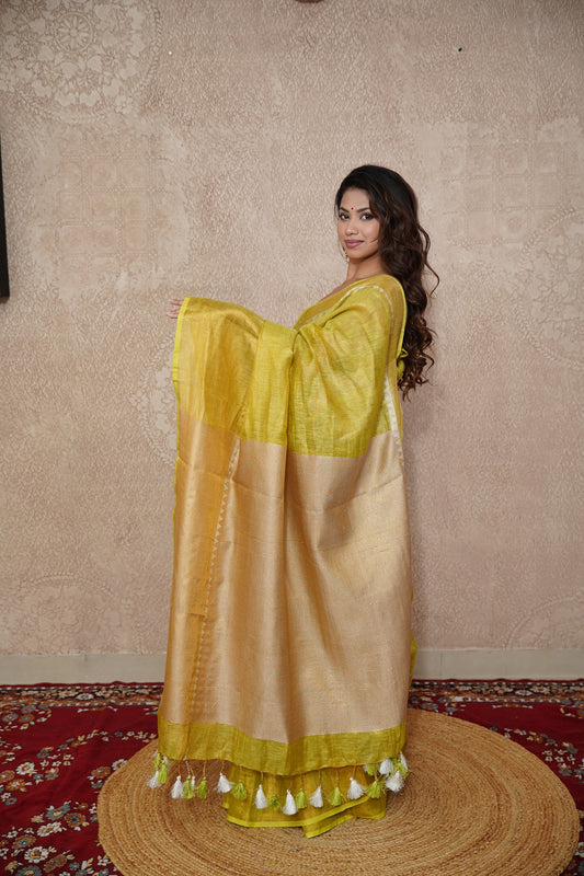 Sakhi- Green Zari Saree with temple border