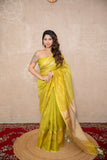 Sakhi- Green Zari Saree with temple border