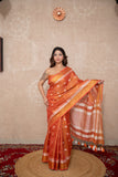Sunset Skies - Peach Zari Linen Saree