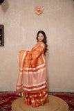 Sunset Skies - Peach Zari Linen Saree