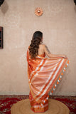 Sunset Skies - Peach Zari Linen Saree