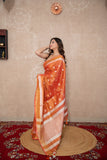 Sunset Skies - Peach Zari Linen Saree