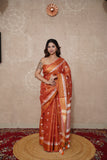 Sunset Skies - Peach Zari Linen Saree