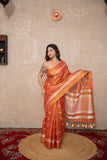 Sunset Skies - Peach Zari Linen Saree