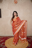 Suvarna Lahar- Orange Zari Linen Saree