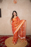 Suvarna Lahar- Orange Zari Linen Saree