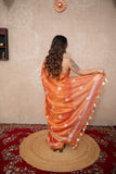 Suvarna Lahar- Orange Zari Linen Saree