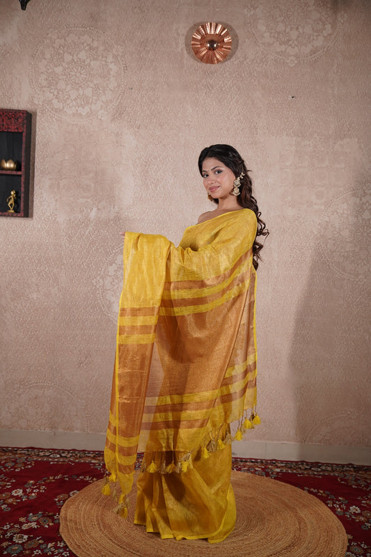Swara- Yellow Saree with zari stripes