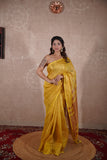 Swara- Yellow Saree with zari stripes