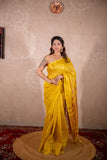 Swara- Yellow Saree with zari stripes