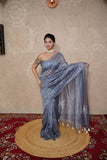 Tantika- Grey Silk Linen Saree