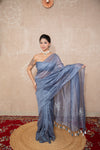 Tantika- Grey Silk Linen Saree