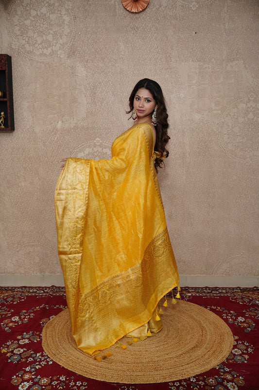 Tapti- Yellow Silk Linen Saree