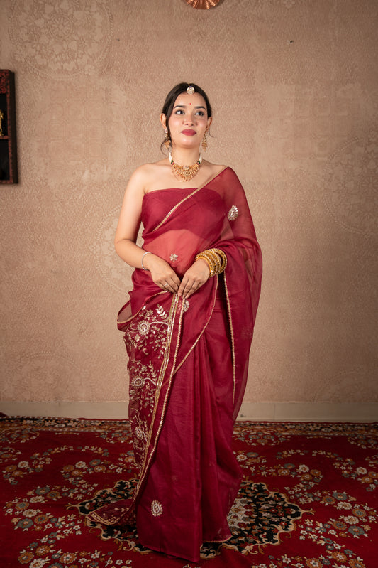 Teja - Maroon Gota Jaal Saree