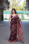 Vaidehi- Maroon Ajrakh Maheshwari Silk Saree
