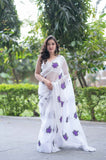 Violet Leaf - White Kota Doria Saree