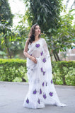 Violet Leaf - White Kota Doria Saree
