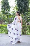 Violet Leaf - White Kota Doria Saree