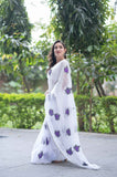 Violet Leaf - White Kota Doria Saree