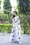 Violet Leaf - White Kota Doria Saree