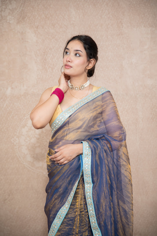 Vallari- Blue Tissue Saree with Border
