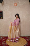 Vrinda- Pink Zari Saree with temple border
