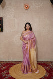 Vrinda- Pink Zari Saree with temple border