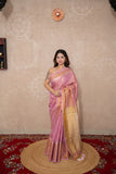 Vrinda- Pink Zari Saree with temple border