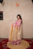 Vrinda- Pink Zari Saree with temple border