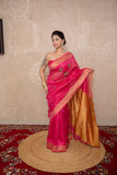 Vritti- Pink Saree with hand embroidery