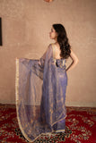 Zunaa- Blue Kota Tissue Silk Saree