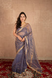 Zunaa- Blue Kota Tissue Silk Saree
