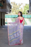 Angel Aura- White Block Printed Saree