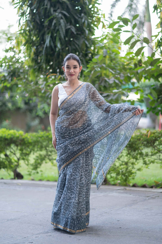 Ashen Glow- Grey Kota Doria Saree