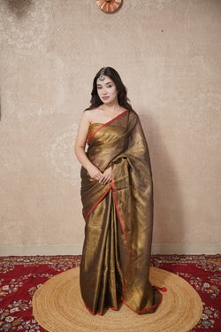 Aabha Kadhai- Copper Zari Linen Saree