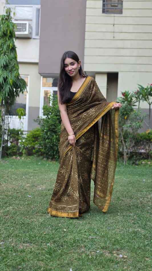 Advika- Green Maheshwari Silk Saree